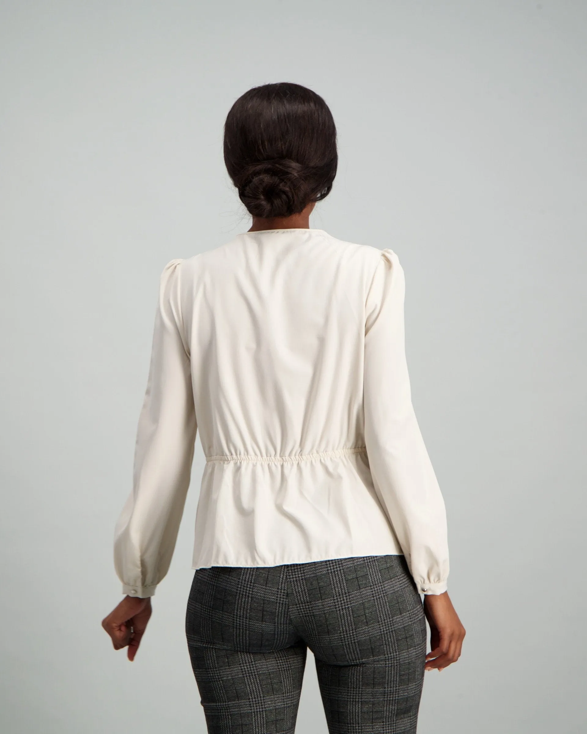 Ladies Woven Wrap Blouse with Pleats - Cream