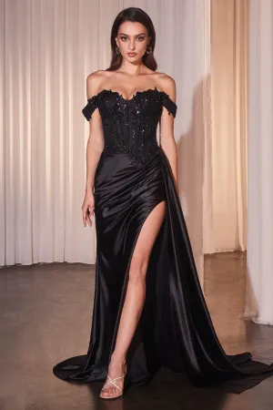 Ladivine CD803 Off The Shoulder Lace & Satin Fitted Gown