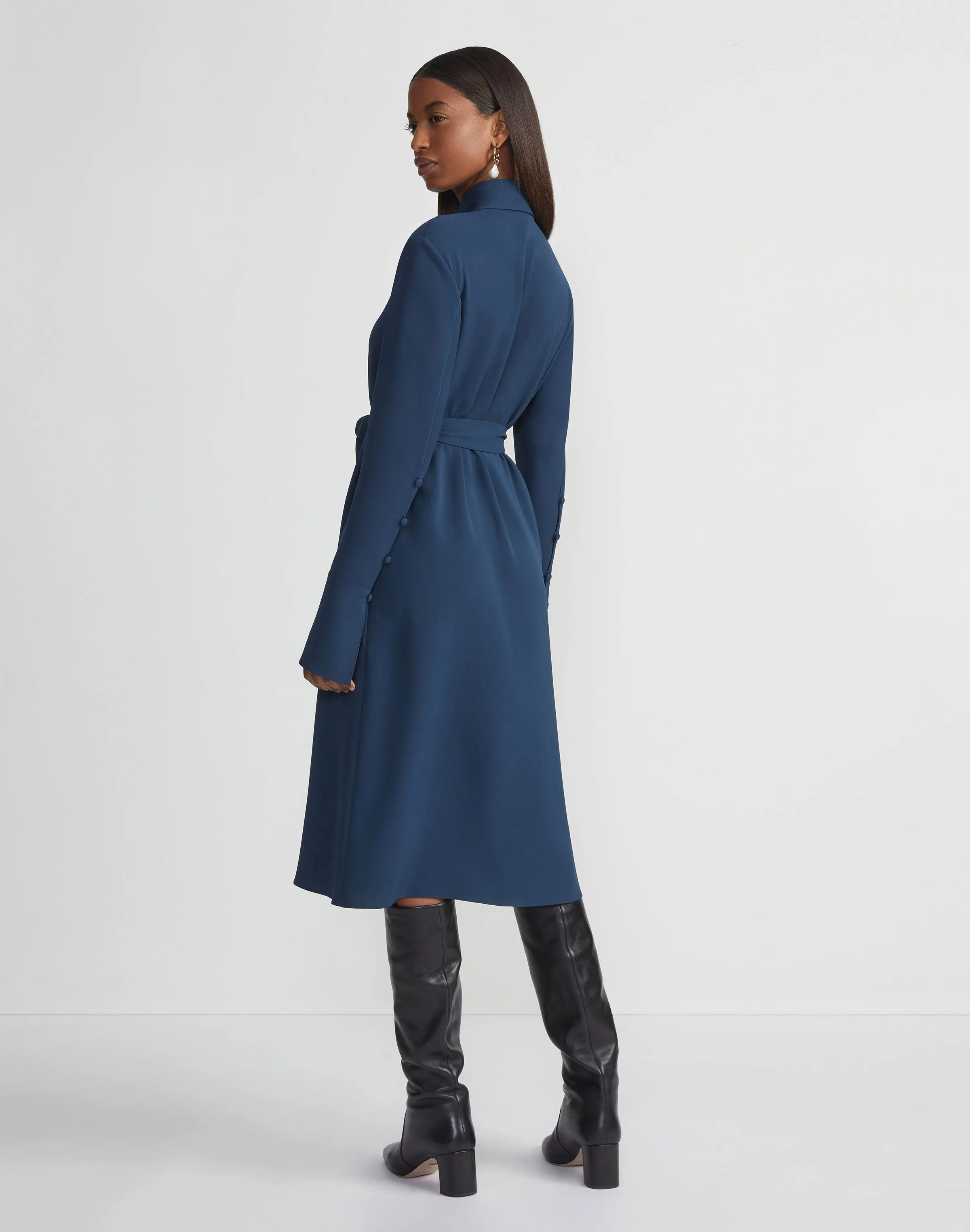 Lafayette 148 Responsible Finesse Crepe Buttoned Split Cuff Shirtdress in Lido Blue