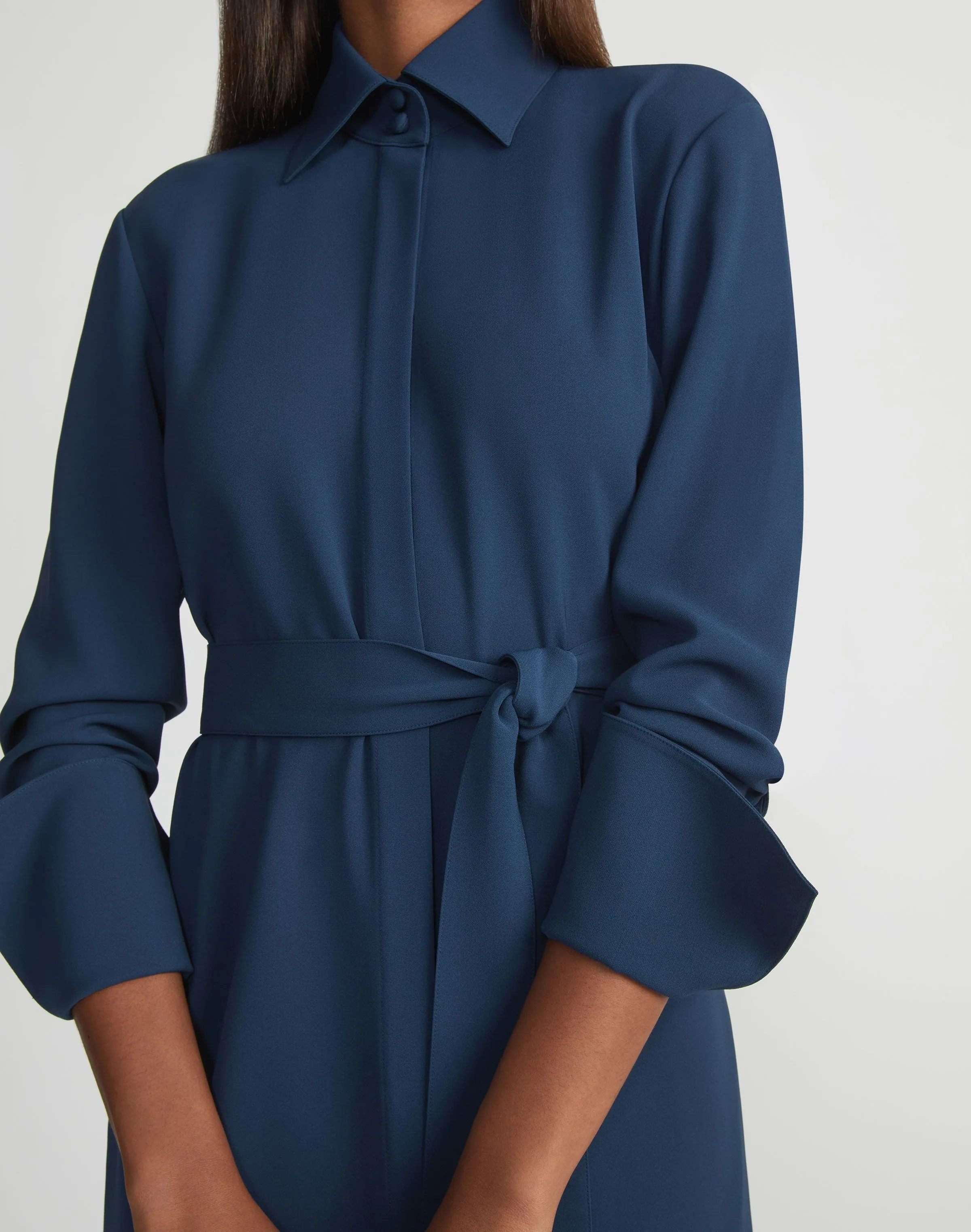 Lafayette 148 Responsible Finesse Crepe Buttoned Split Cuff Shirtdress in Lido Blue