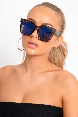 Leopard Oversized Square Blue Tinted Sunglasses - Greicy