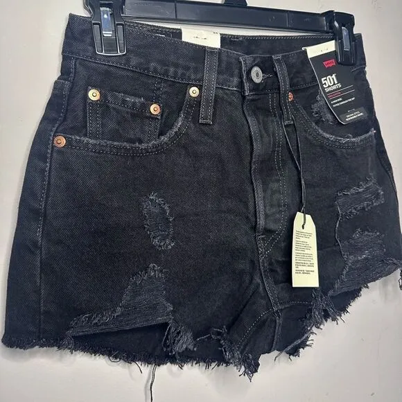 Levi’s 501 Original Fit High Rise Distressed Shorts Sz 24