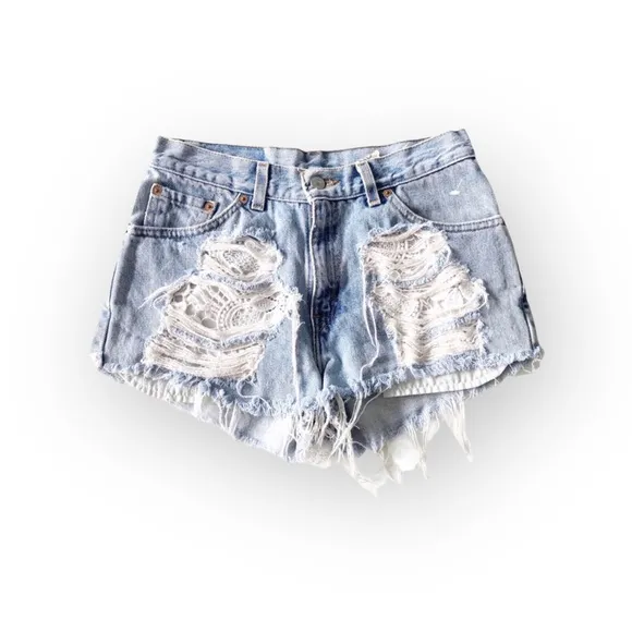 LF Furst of a Kind ★ Upcycled Vintage Levi's® ★ Lace Cut Off Denim Jeans Shorts