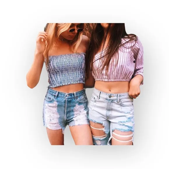 LF Furst of a Kind ★ Upcycled Vintage Levi's® ★ Lace Cut Off Denim Jeans Shorts