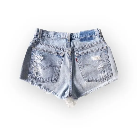 LF Furst of a Kind ★ Upcycled Vintage Levi's® ★ Lace Cut Off Denim Jeans Shorts