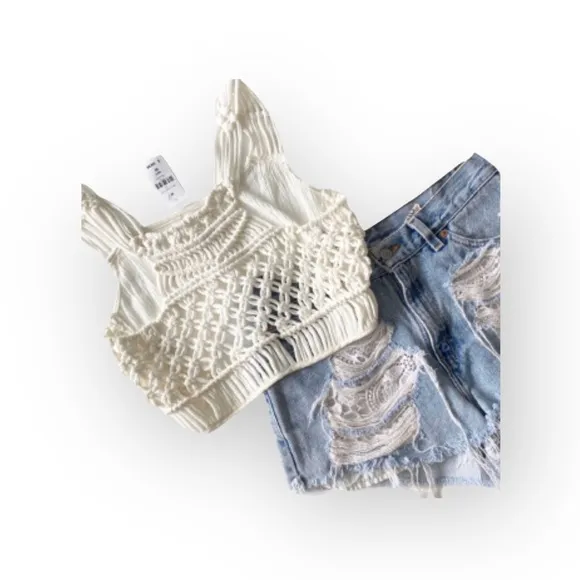 LF Furst of a Kind ★ Upcycled Vintage Levi's® ★ Lace Cut Off Denim Jeans Shorts