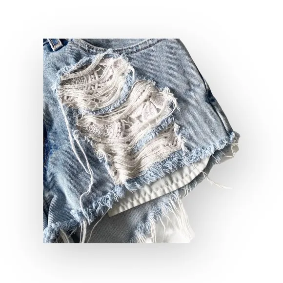 LF Furst of a Kind ★ Upcycled Vintage Levi's® ★ Lace Cut Off Denim Jeans Shorts