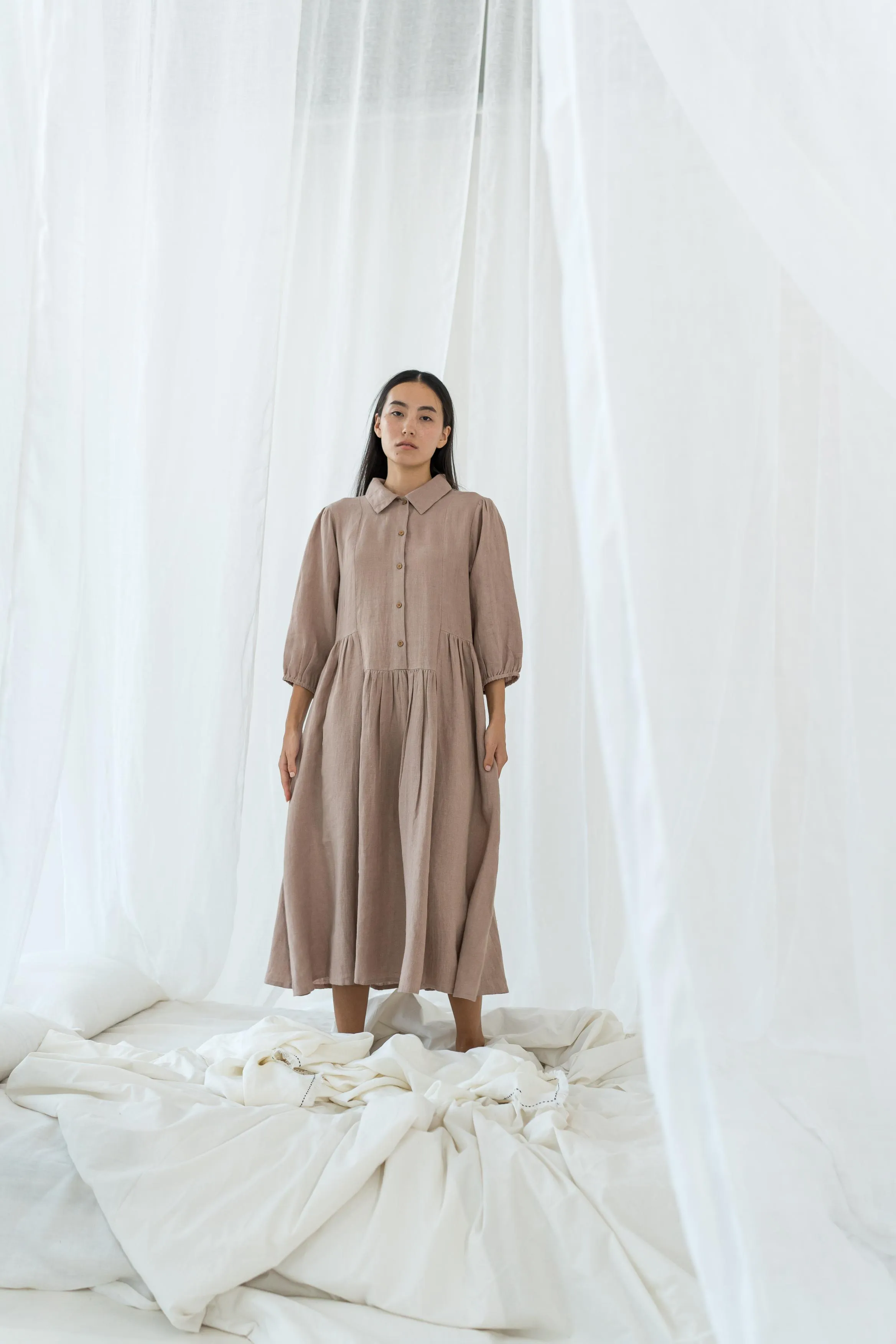 Linen Magnolia Dress-Sunburnt Yellow