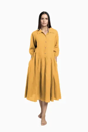 Linen Magnolia Dress-Sunburnt Yellow