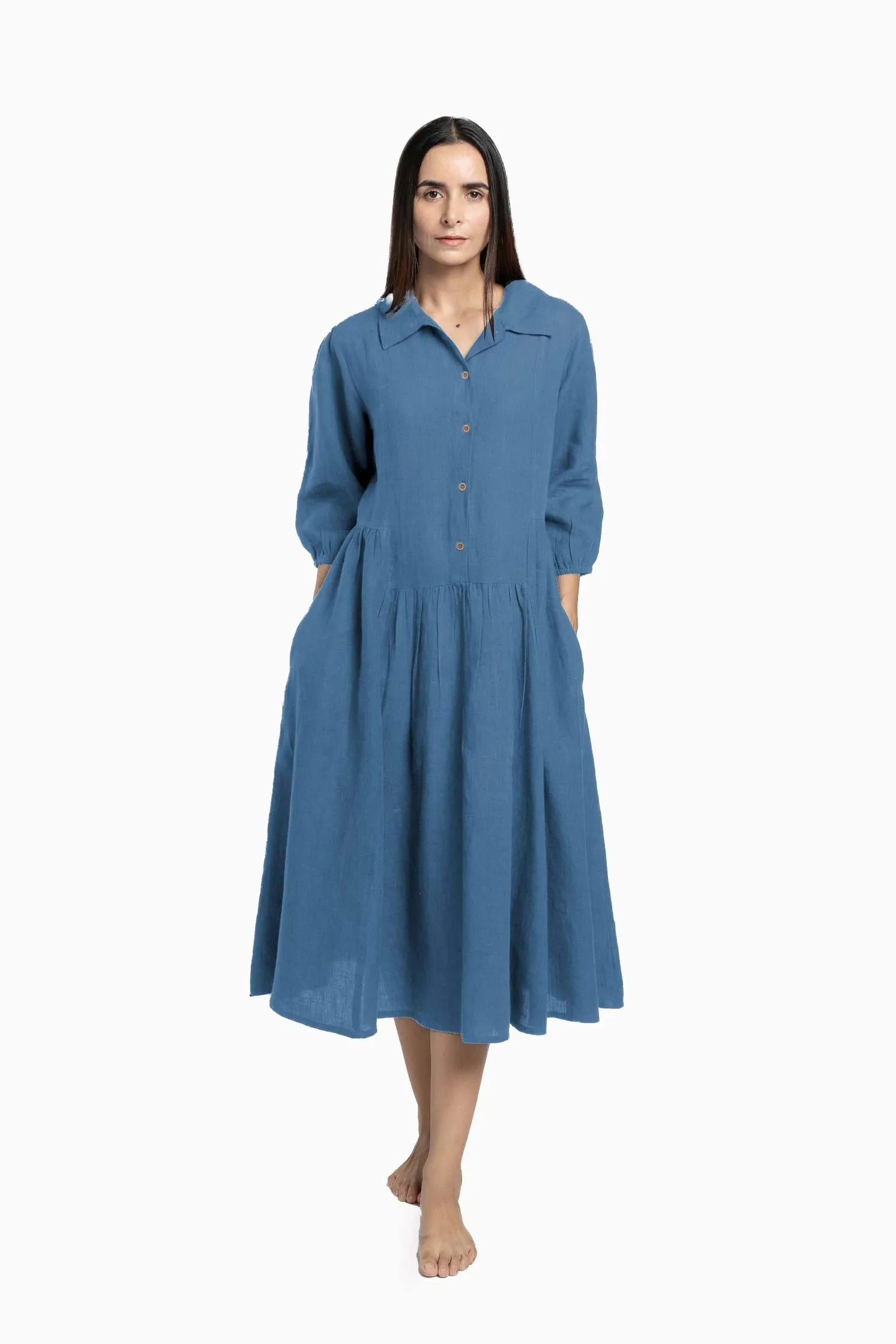 Linen Magnolia Dress-Sunburnt Yellow