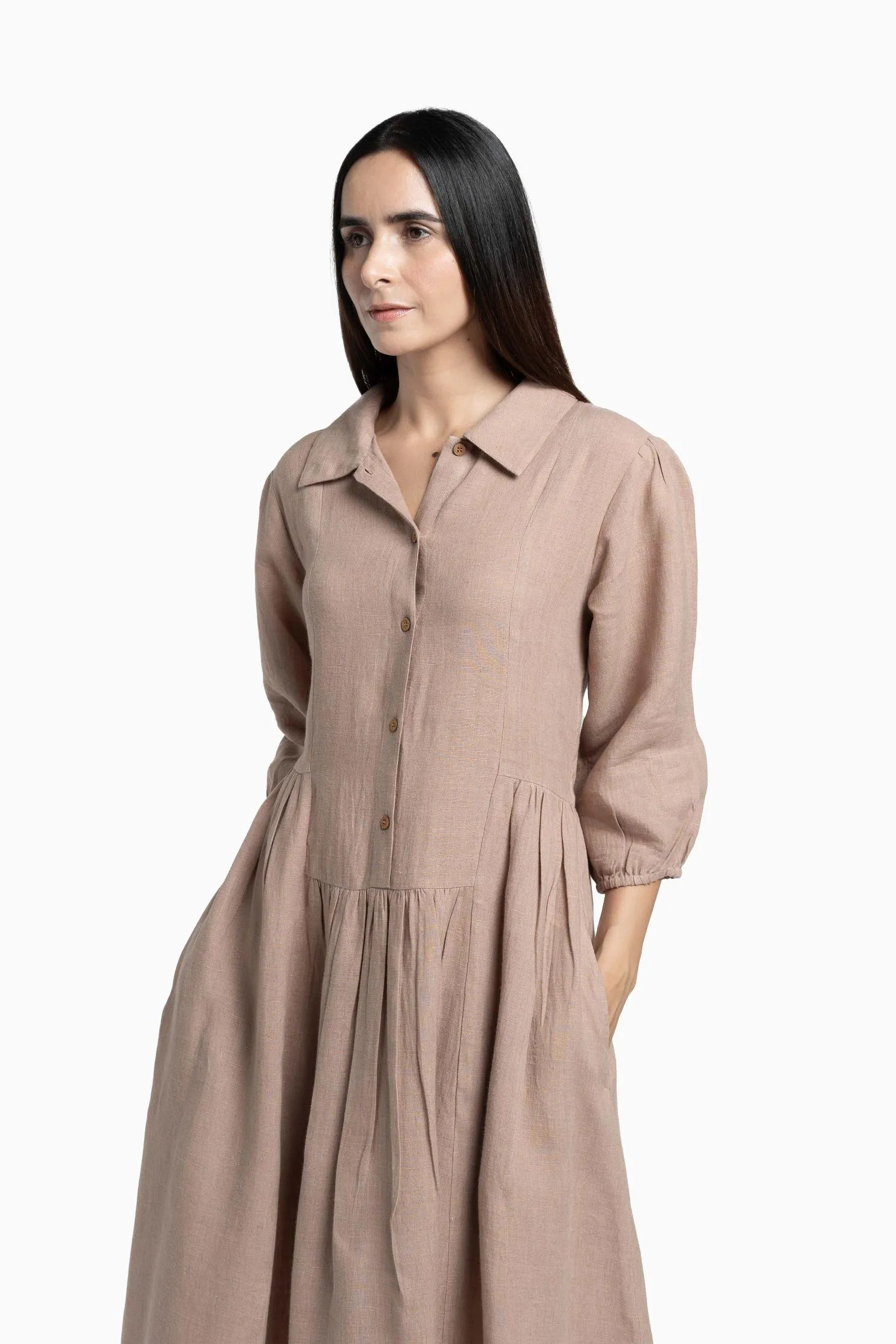 Linen Magnolia Dress-Sunburnt Yellow