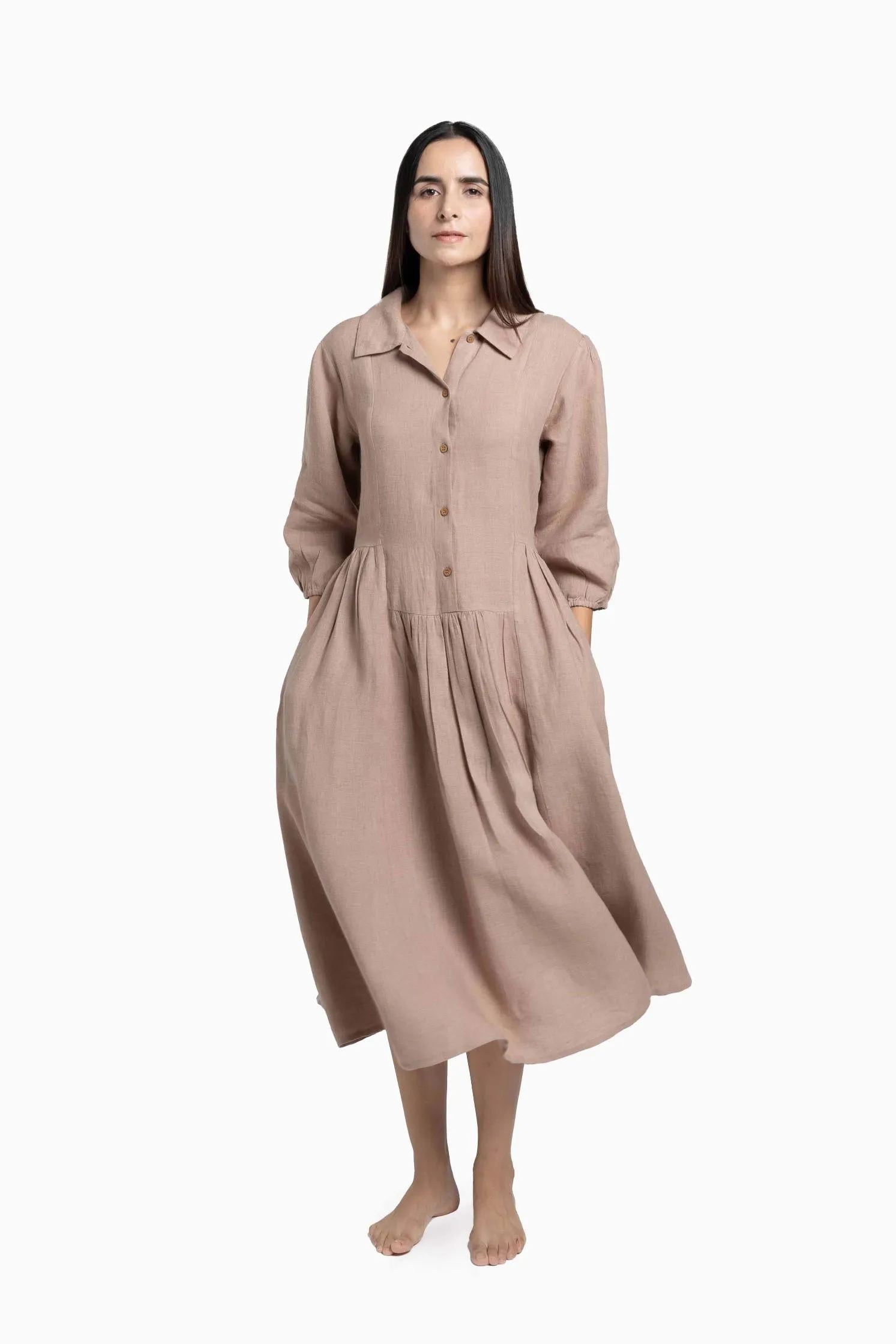 Linen Magnolia Dress-Sunburnt Yellow