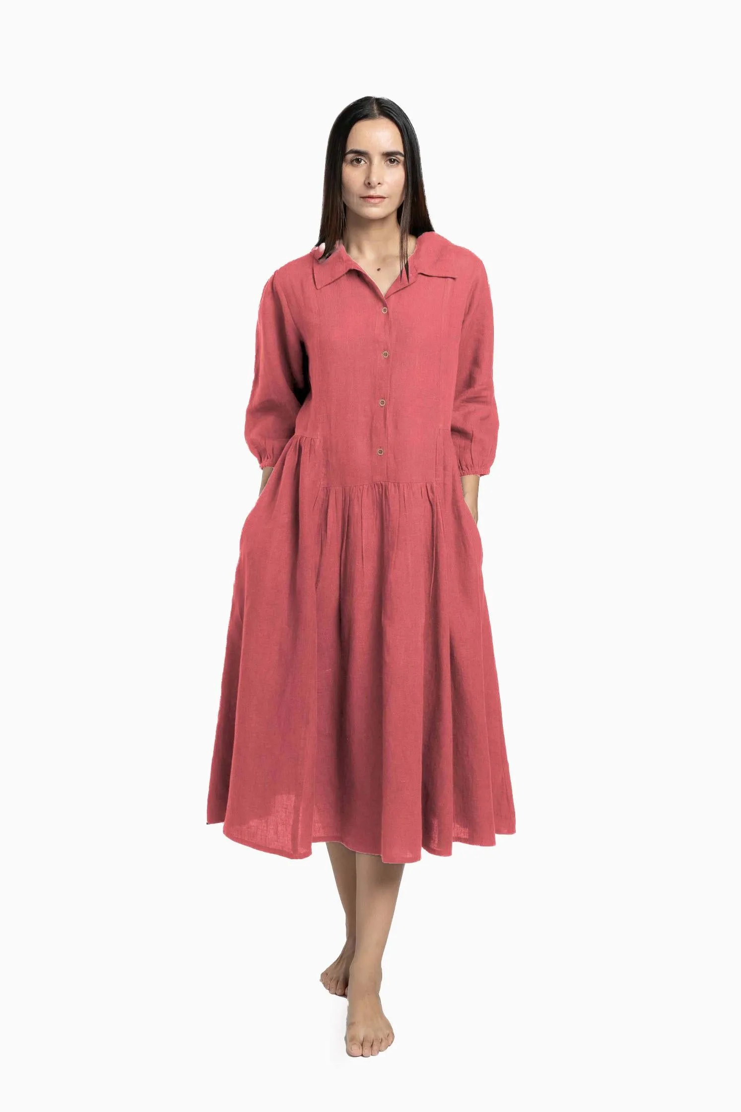 Linen Magnolia Dress-Sunburnt Yellow