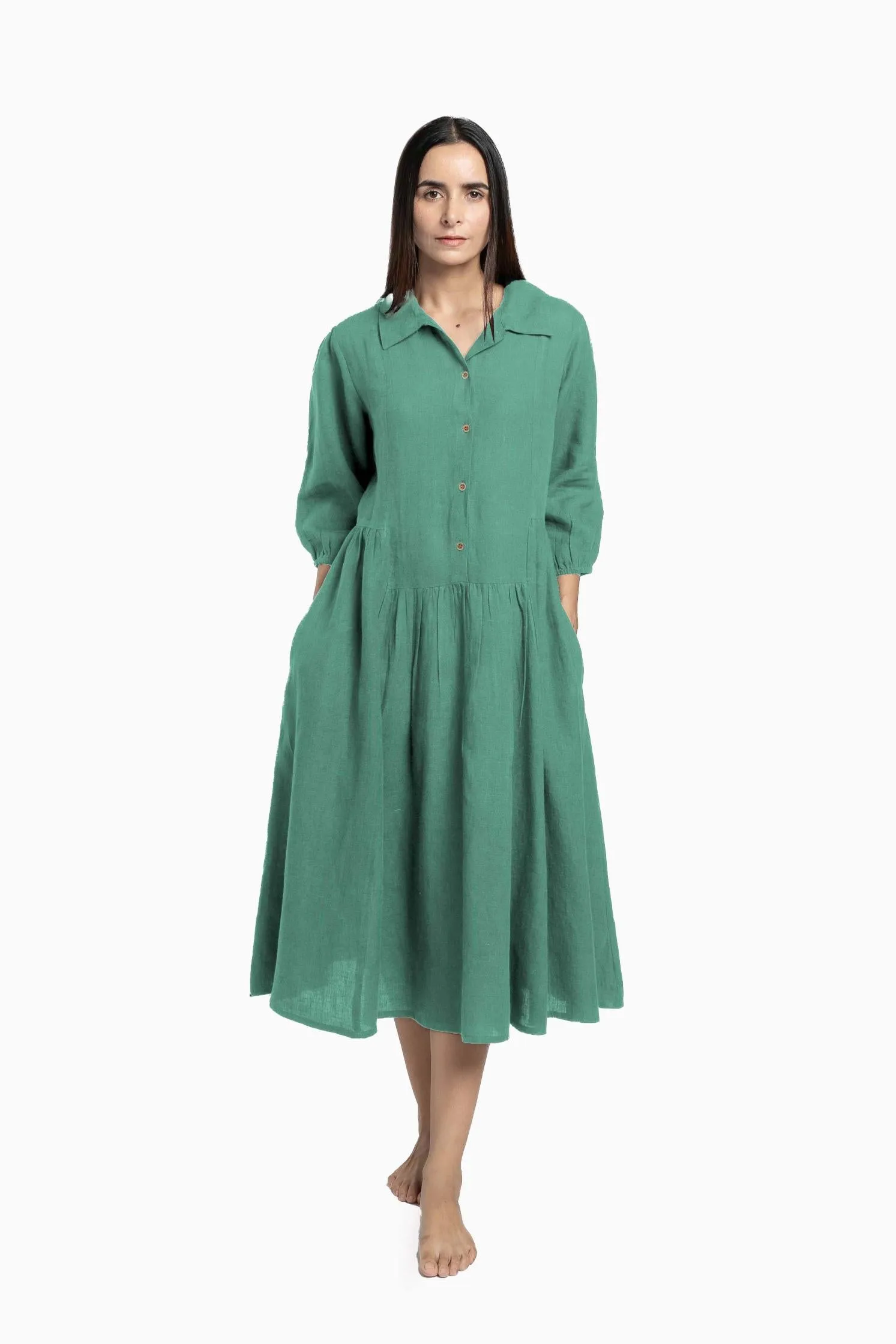 Linen Magnolia Dress-Sunburnt Yellow