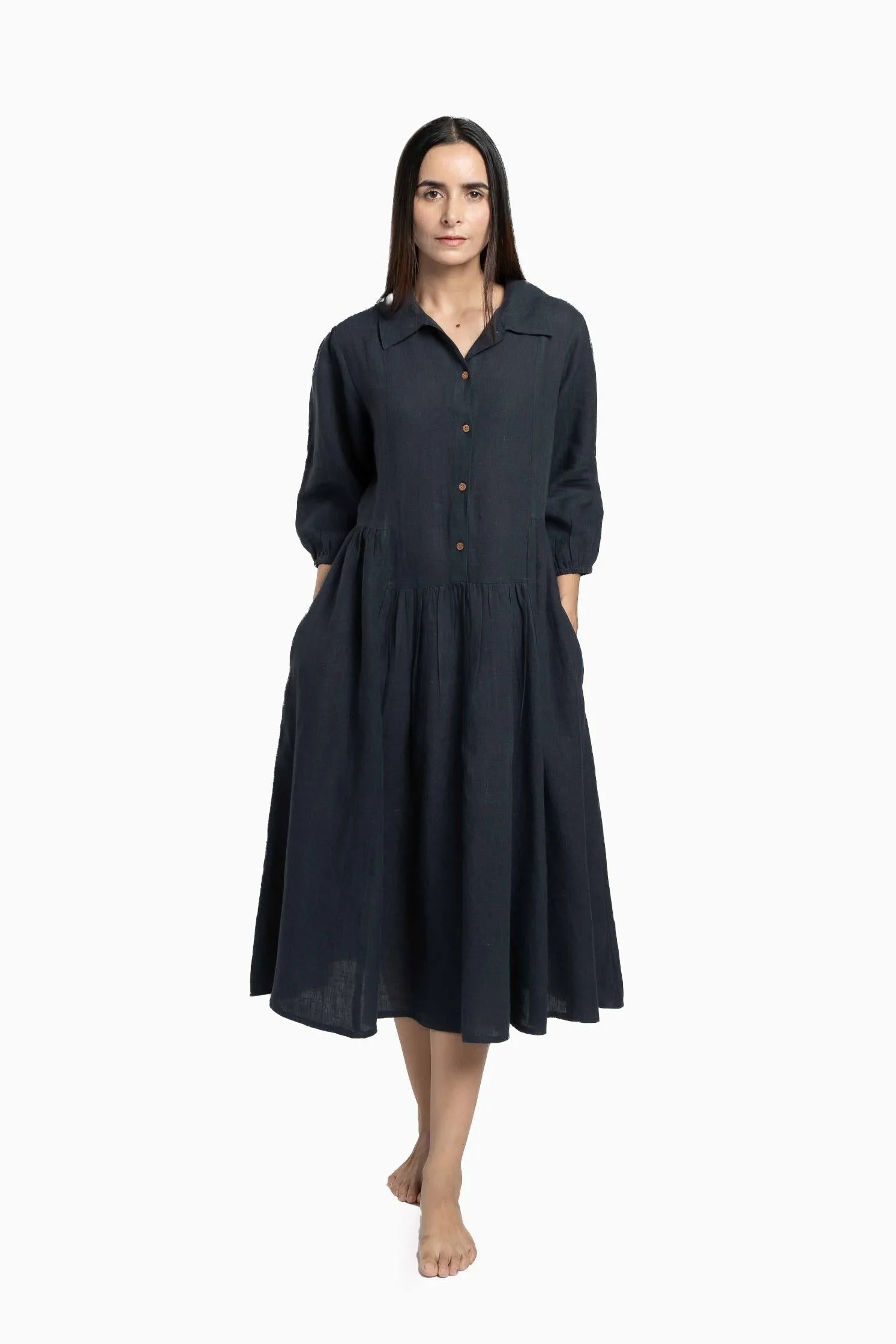 Linen Magnolia Dress-Sunburnt Yellow