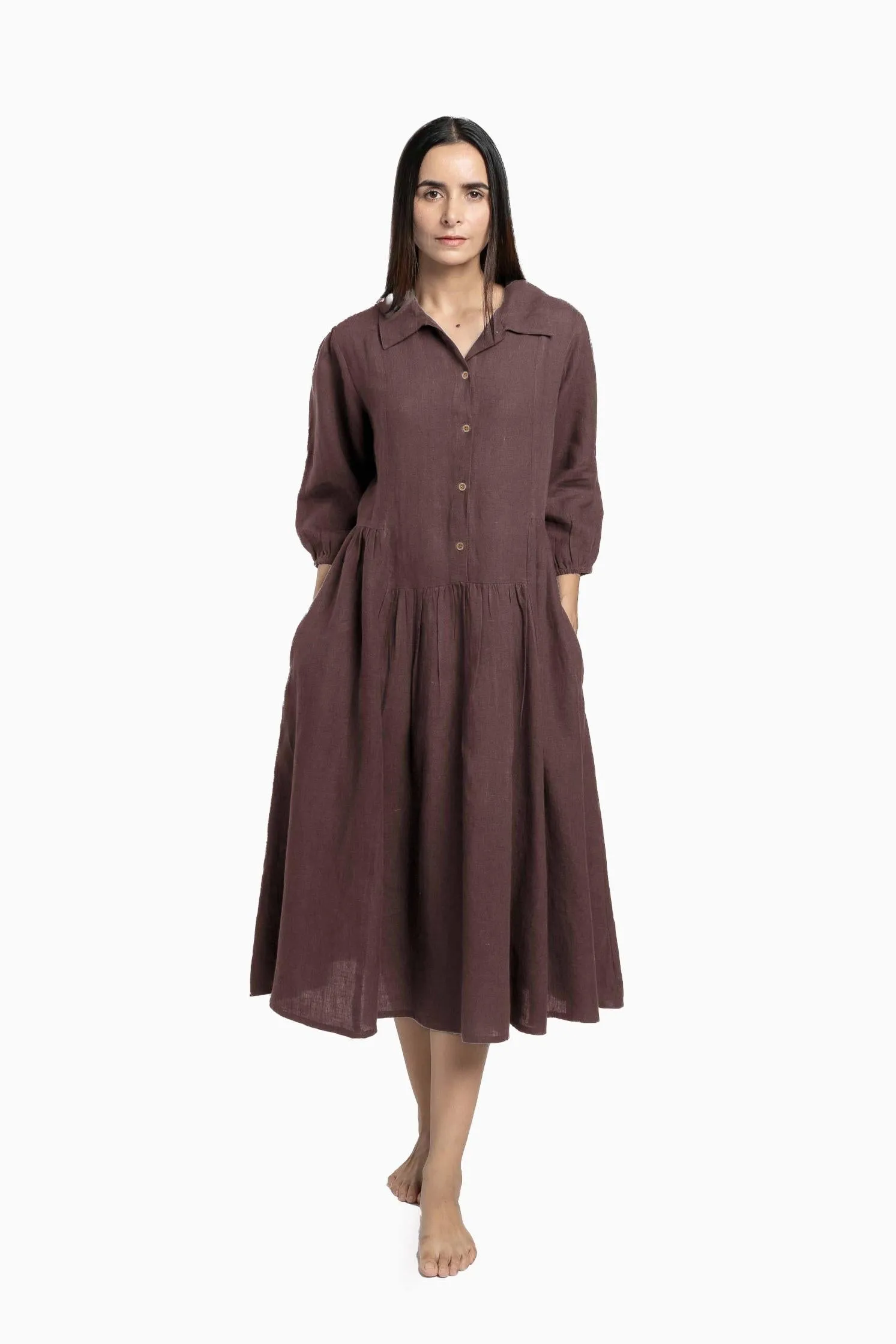 Linen Magnolia Dress-Sunburnt Yellow