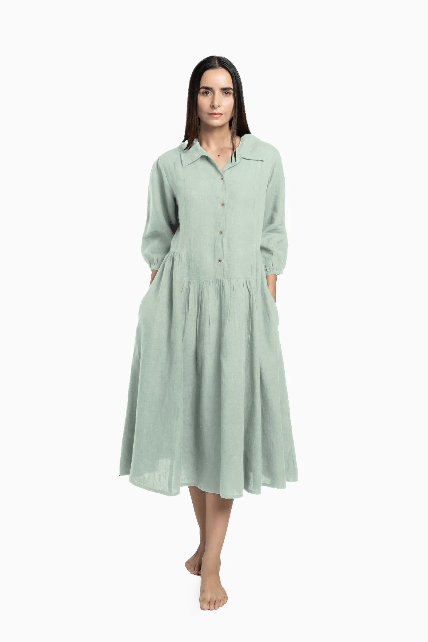 Linen Magnolia Dress-Sunburnt Yellow