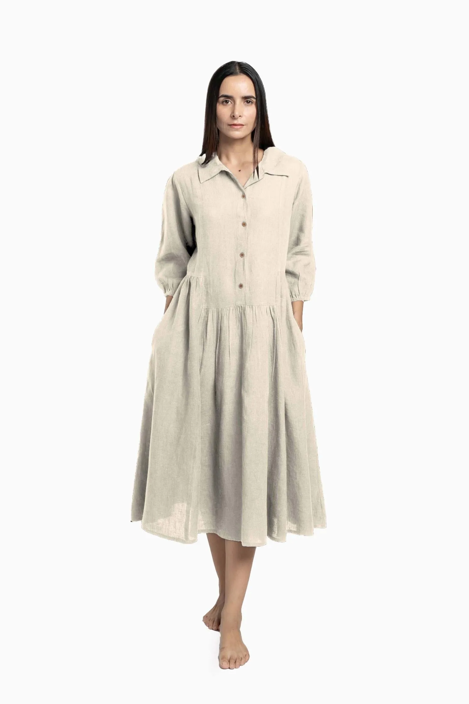 Linen Magnolia Dress-Sunburnt Yellow