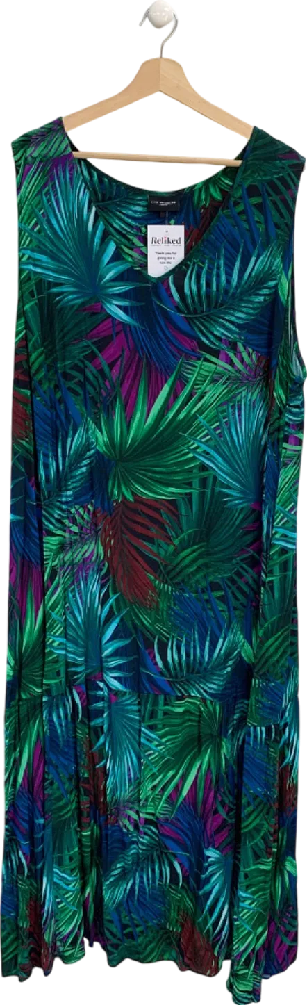 Live Unlimited Green Multi-Coloured Tropical Print Sleeveless Dress UK 28