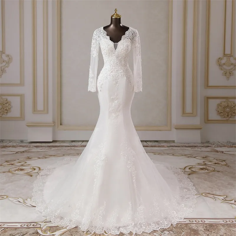 long sleeves applique mermaid Wedding dresses marriage dress Bride dresses