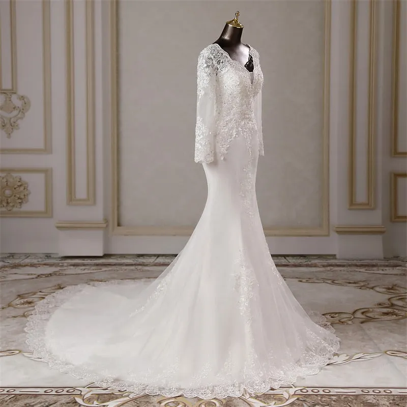 long sleeves applique mermaid Wedding dresses marriage dress Bride dresses