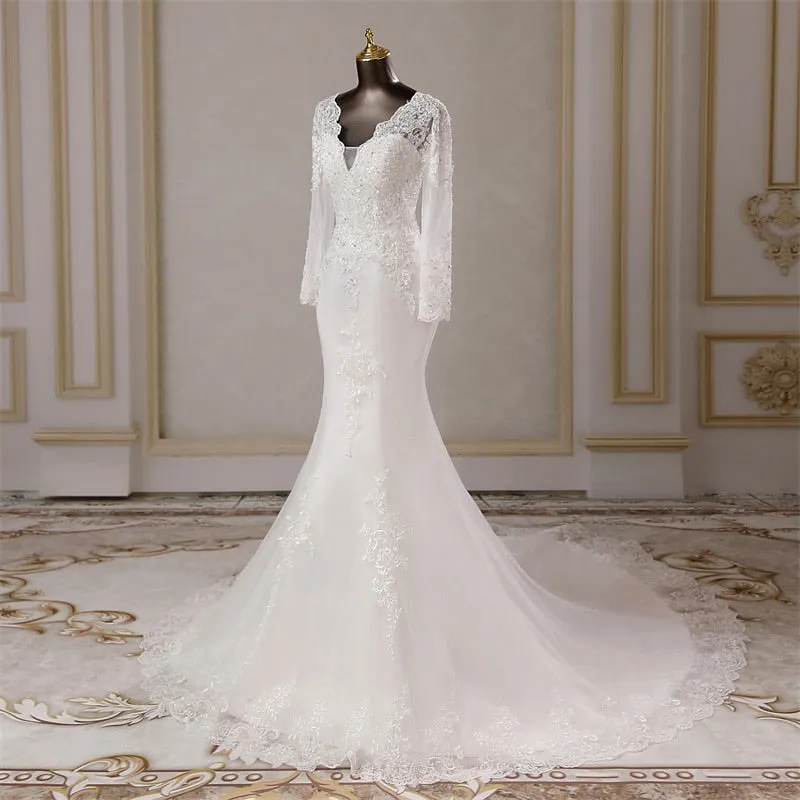 long sleeves applique mermaid Wedding dresses marriage dress Bride dresses