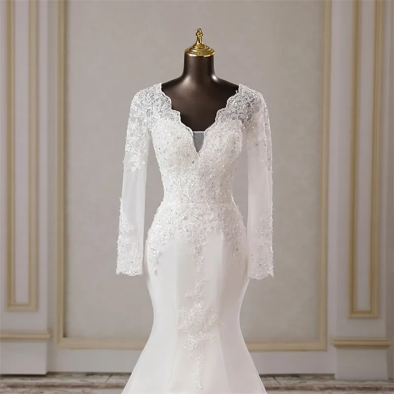 long sleeves applique mermaid Wedding dresses marriage dress Bride dresses