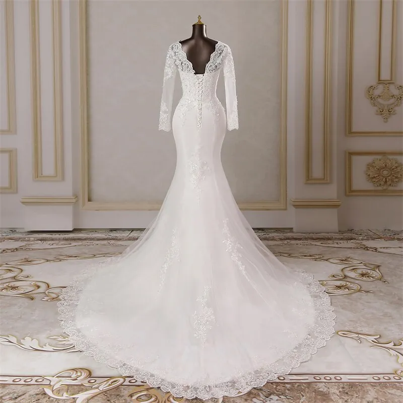 long sleeves applique mermaid Wedding dresses marriage dress Bride dresses
