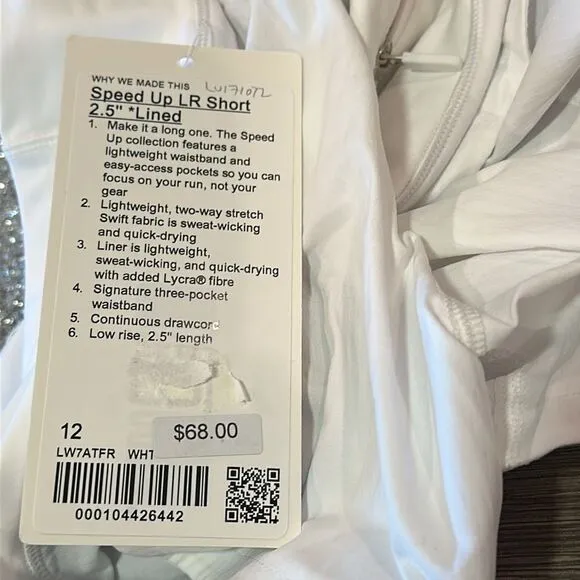 Lululemon Speed Up Short 2.5&quot; White‎ size 12 NWT shorts