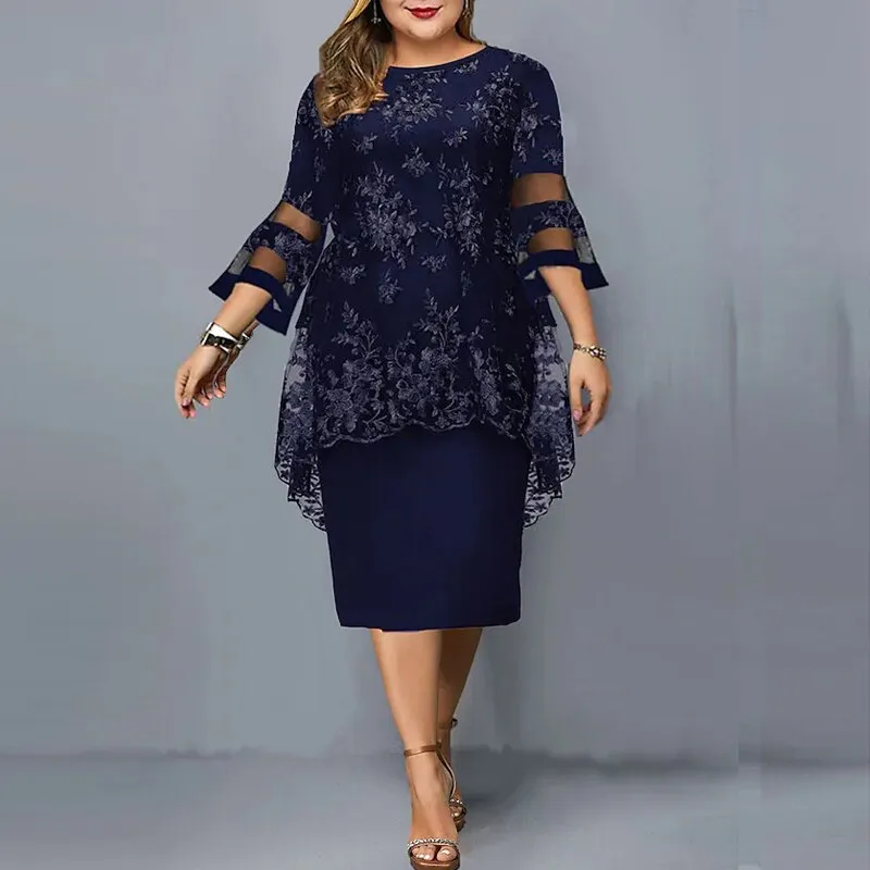 Luxury Elegant Embroidered Floral Plus Size Evening Party Wedding Guest Dress