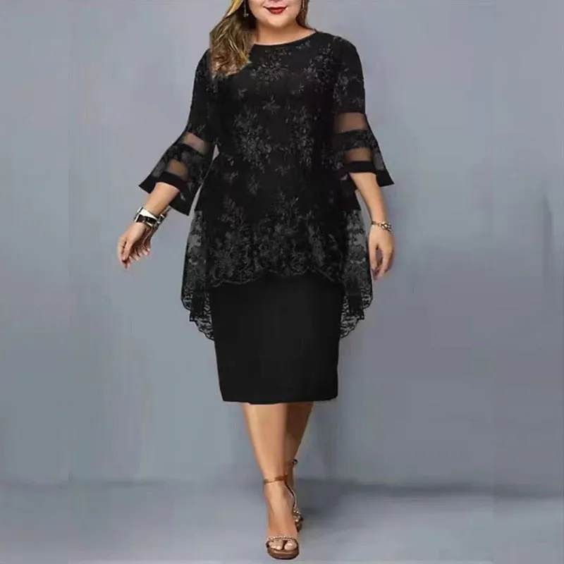 Luxury Elegant Embroidered Floral Plus Size Evening Party Wedding Guest Dress