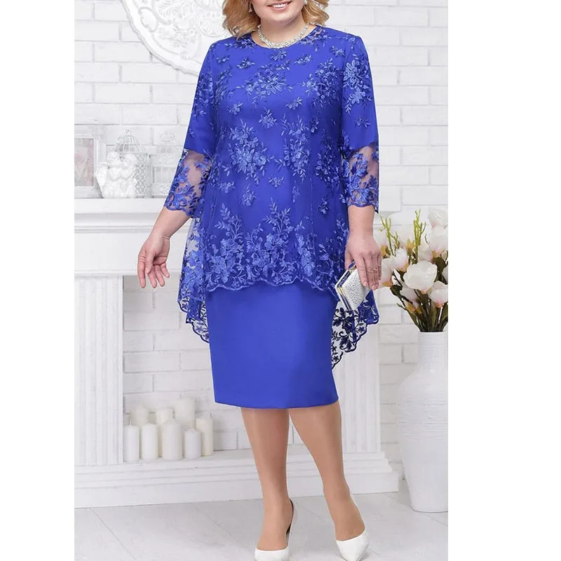 Luxury Elegant Embroidered Floral Plus Size Evening Party Wedding Guest Dress