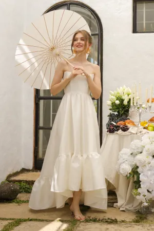MADELEINE Strapless High Low Gown with Ruffle Hem (Ivory White Gazaar)