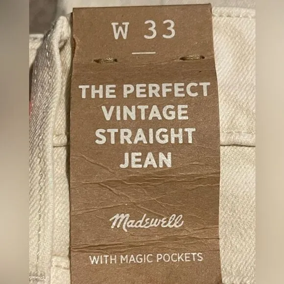Madewell NWT Perfect Vintage Straight Jean High Rise Vintage Canvas Size 33