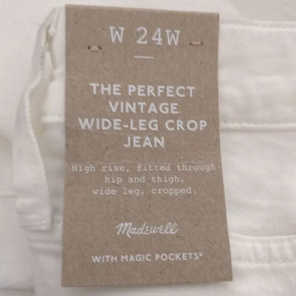Madewell NWT Perfect Vintage Wide Leg Crop Jeans Size 24W in Tile White