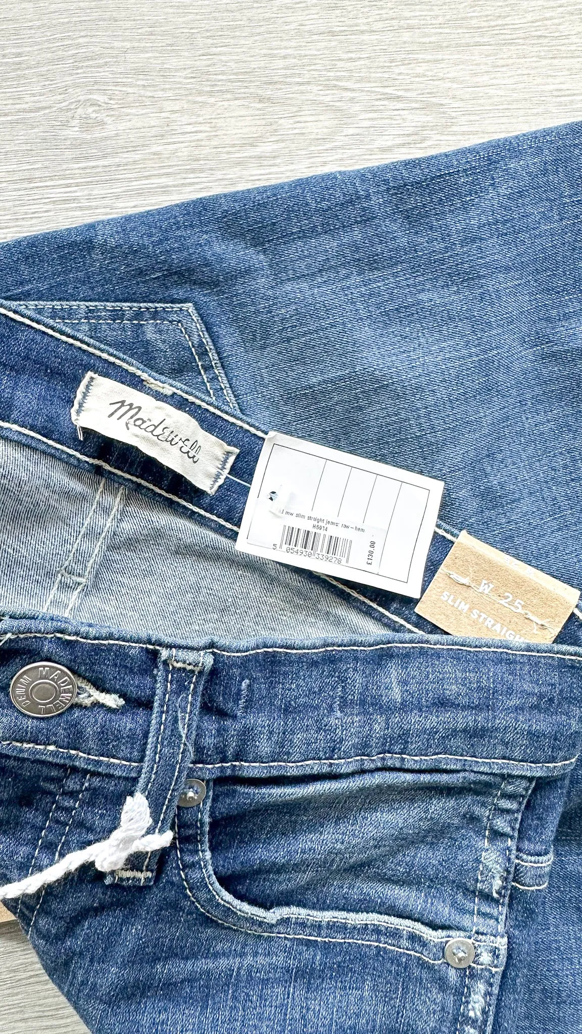 Madewell Slim Straight Denim Jeans Raw Hem Edition