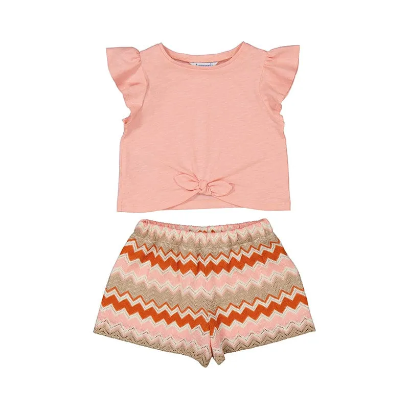 Mayoral Peach Zig Zag Two Piece Shorts Set