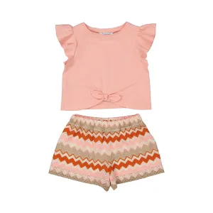 Mayoral Peach Zig Zag Two Piece Shorts Set