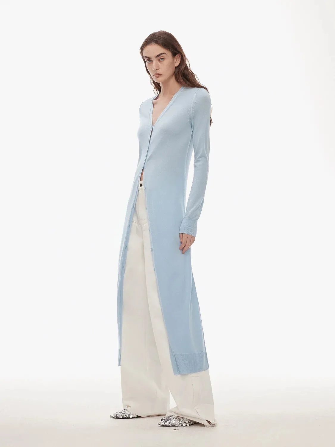 Merino Wool V-Neck Long Cardigan