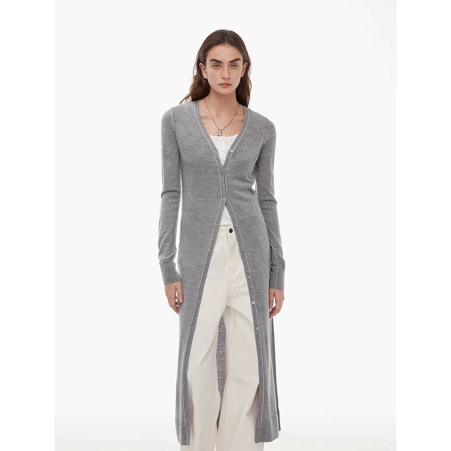 Merino Wool V-Neck Long Cardigan