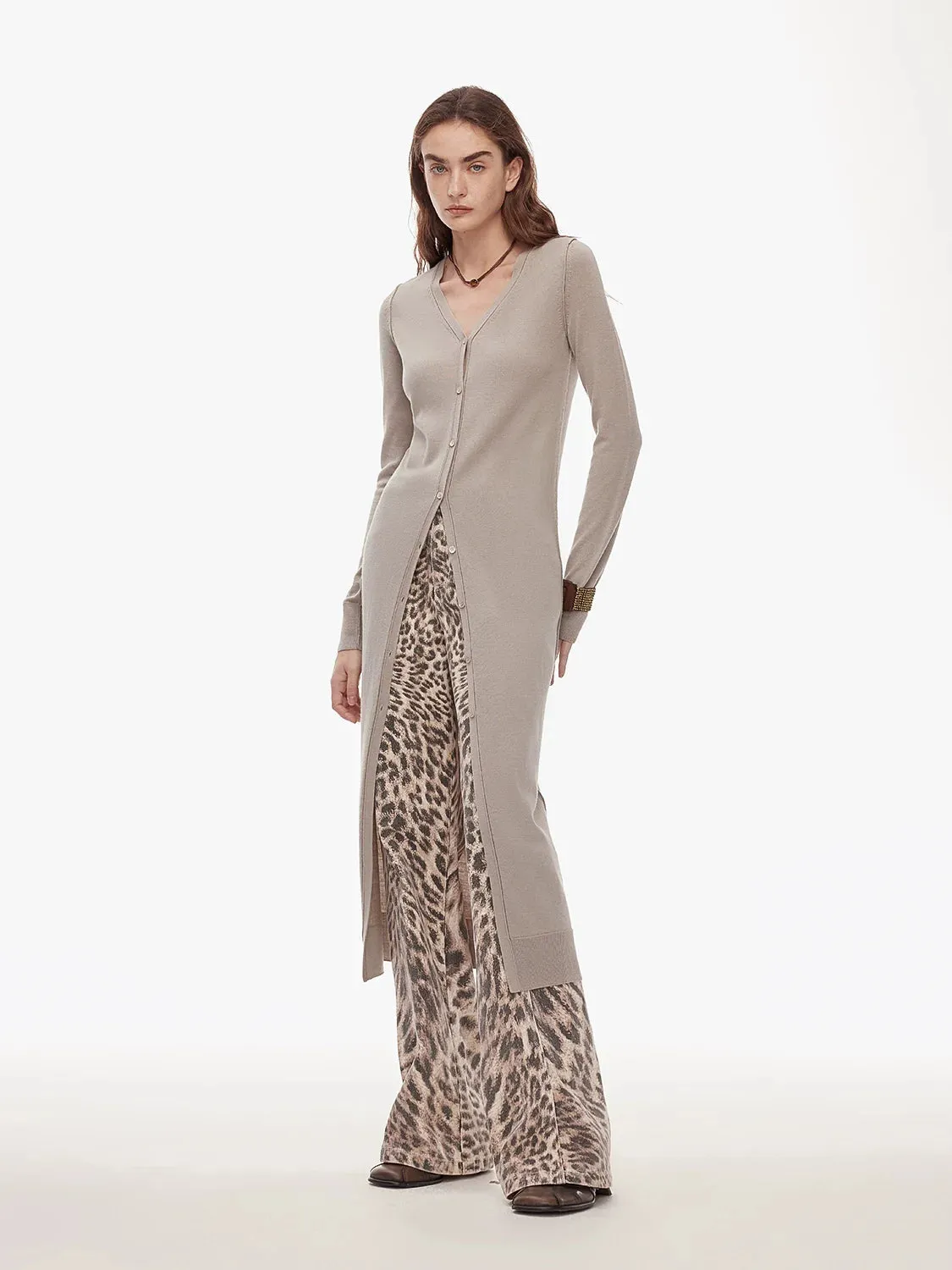 Merino Wool V-Neck Long Cardigan