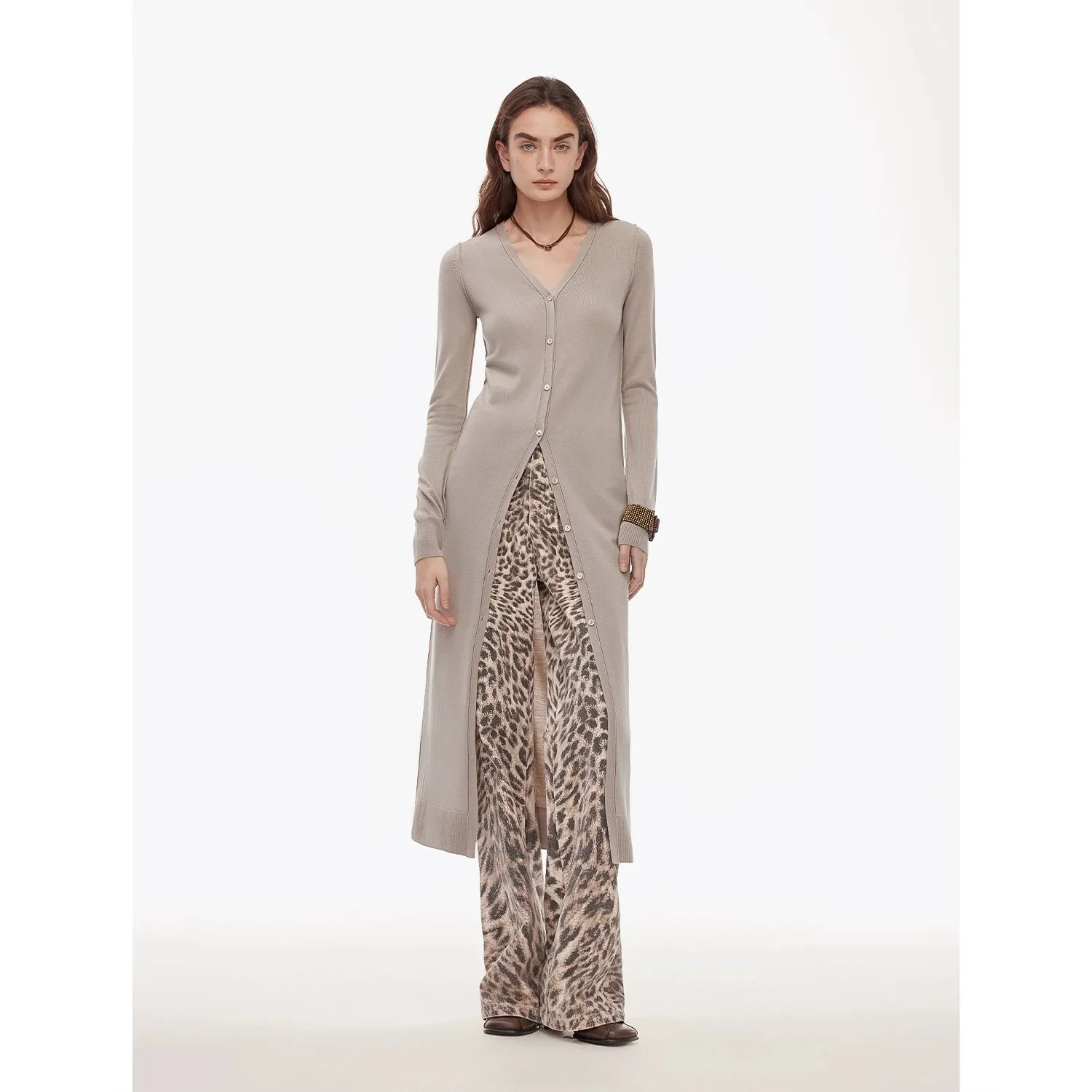 Merino Wool V-Neck Long Cardigan