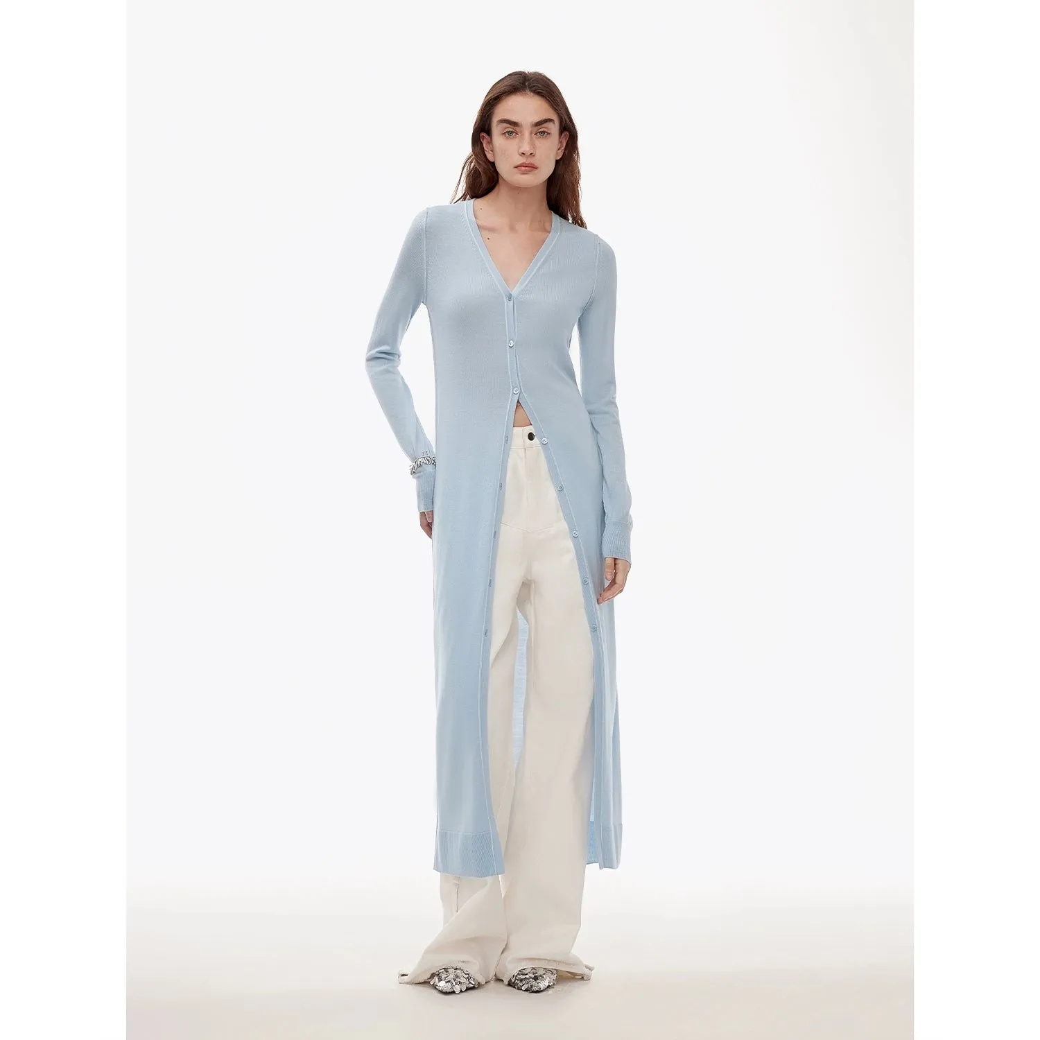Merino Wool V-Neck Long Cardigan