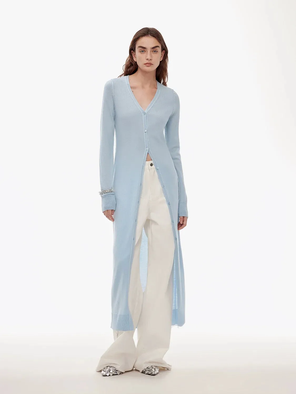 Merino Wool V-Neck Long Cardigan