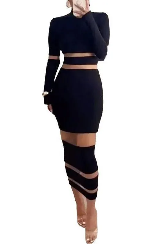 Mesh stitching sexy tight long dress