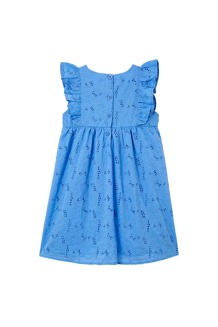 MILKY CORNFLOWER BRODERIE DRESS