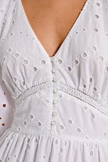 Molly Bracken Long White Broderie Lace Midi Dress