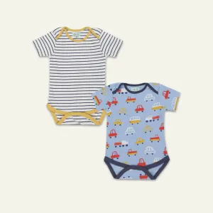 Multicoloured Car And Stripe Print Bodysuit - 2 Pack Giftset