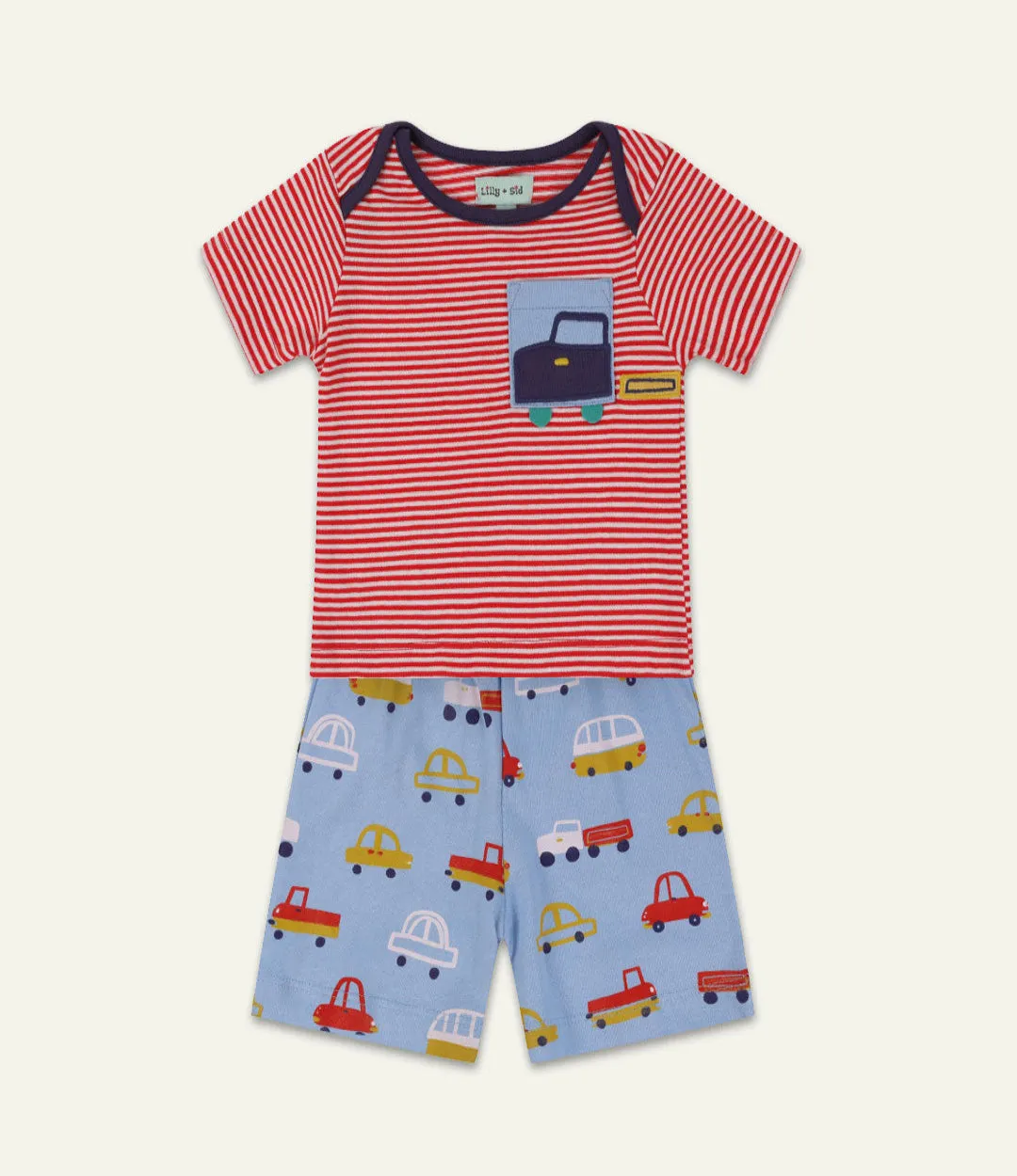 Multicoloured Car Print Top And Short Set