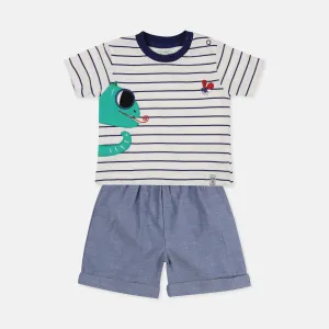 Multicoloured Lizard Applique Top And Short Set